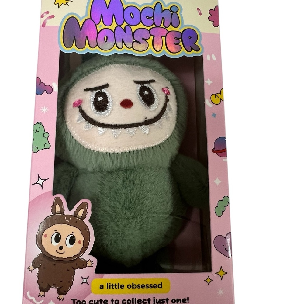 Mochi Monster Green Stuffed Animal Clip On Key Chain